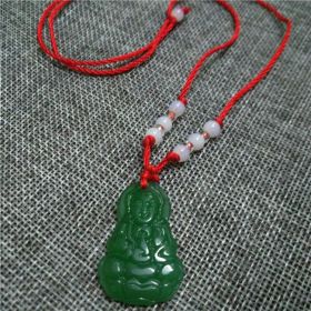 Glass Buddha Guanyin Red Rope Pendant Necklace For Men And Women (Style: Guanyin, Color: Dark Green)